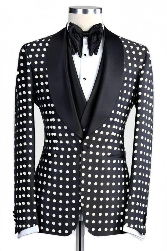 Marshall Fashion Black Shawl Lapel Three Pieces Dot Prom Suits