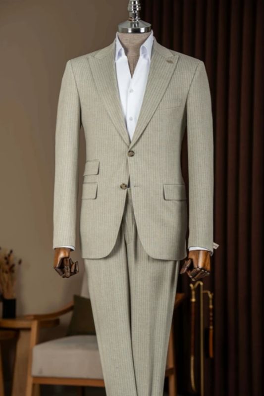 Michae Chic Light Sage Striped Peaked Lapel Business Suits