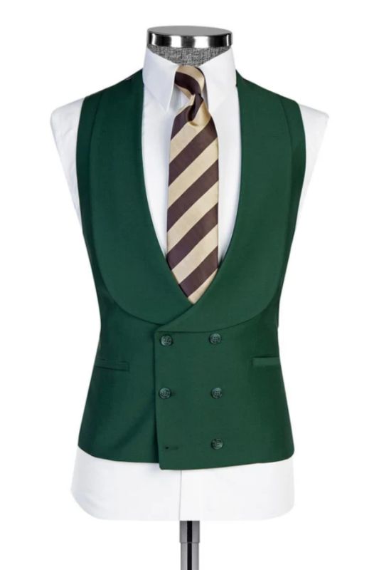 Fancy Dark Green Shawl Lapel Double Breasted Vest