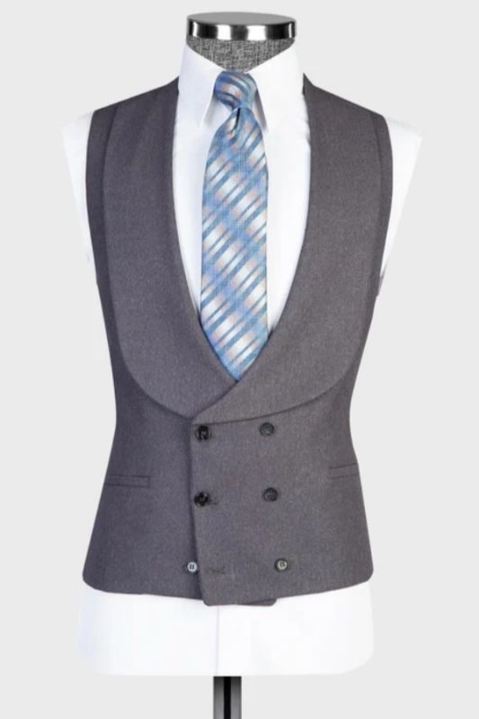 Formal Gray Shawl Lapel Double Breasted Vest