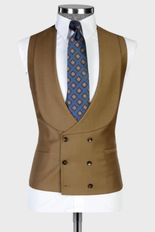 Chic Brown Shawl Lapel Double Breasted Vest