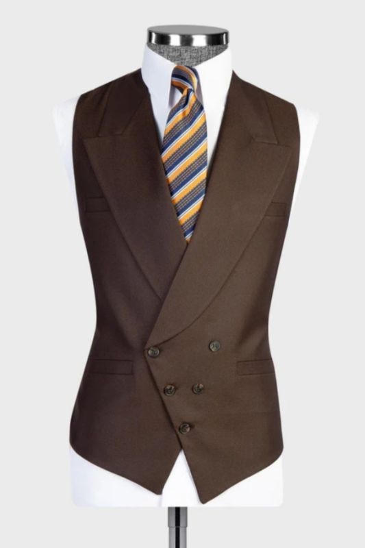 Charming Dark Brown Peaked Lapel Double Breasted Vest