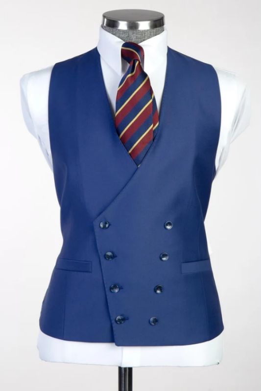 Decent Blue No Lapel Double Breasted Vest