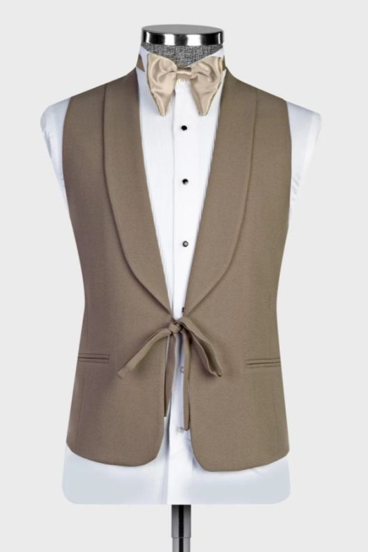 Gentle Coffee Shawl Lapel No Button Vest