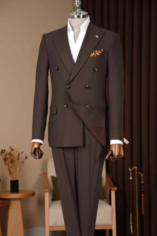 Morgan Bespoke Dark Brown Peaked Lapel Double Breasted Business Suits