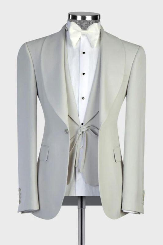 Orville Chic Light Gray Shawl Lapel Three Pieces Wedding Suits
