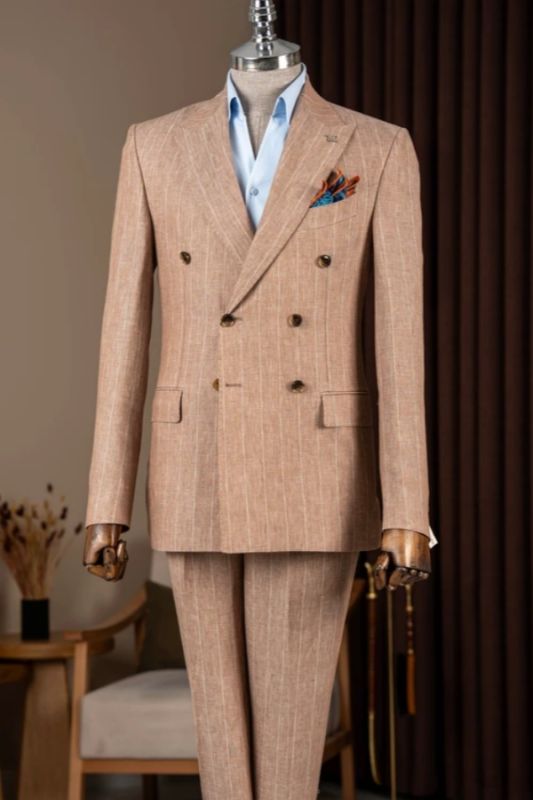 Moses Fancy Light Camel Peaked Lapel Double Breasted Business Suits