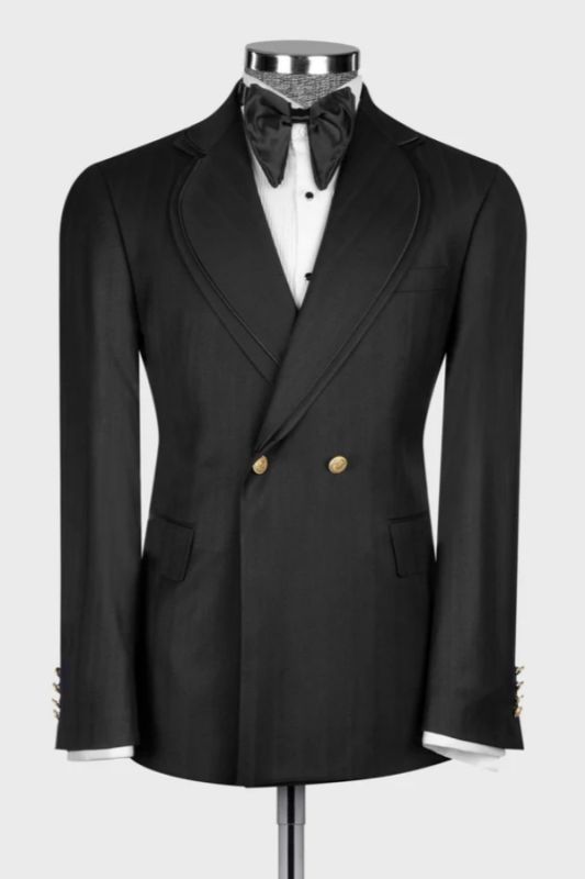Pete Formal Black Double Breasted Business Suits With Pining Notched Lapel
