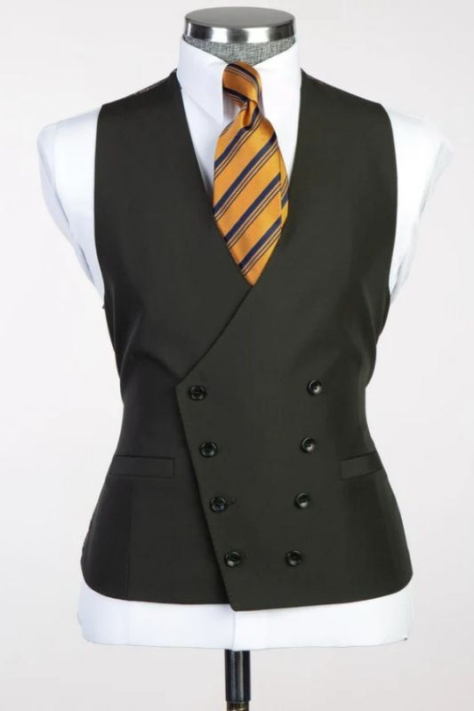 Elegant Black No Lapel Double Breasted Vest