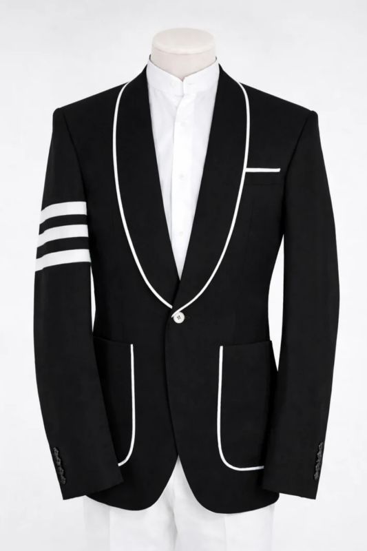 Peterson Classical Black Shawl Lapel One Button Prom Suits With White Pining