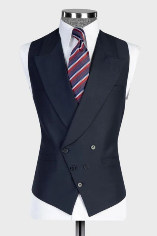 Formal Dark Navy Peaked Lapel Double Breasted Vest