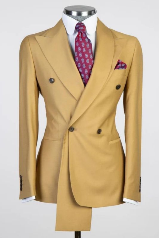 Quentin Fashion Mustard Peaked Lapel Double Breasted Prom Suits