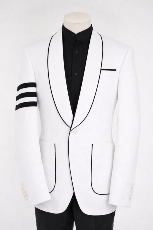 Phil Stylish White Shawl Lapel One Button Prom Suits With Black Pants And Pining