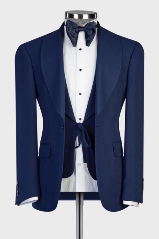 Nicholas Decent Navy Shawl Lapel Three Pieces Wedding Suits