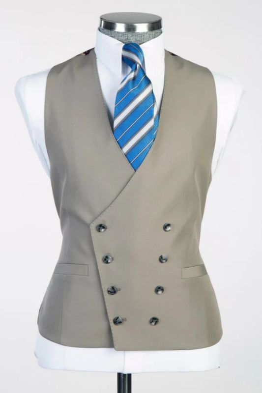 Formal Gray No Lapel Double Breasted Vest