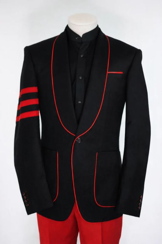 Phelps Mind Black Shawl Lapel One Button Prom Suits With Red Pants And Pining