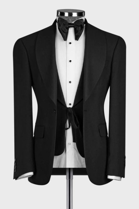 Nigel Handsome Black Shawl Lapel Three Pieces Wedding Suits