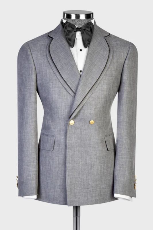 Pearson Elegant Gray Pining Notched Lapel Double Breasted Business Suits