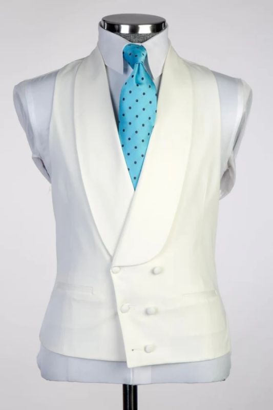 Simple White Shawl Lapel Double Breasted Vest