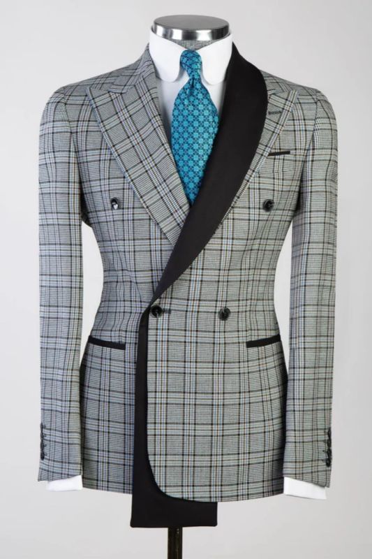 Rachel Gentle Gray Plaid Peaked Lapel Double Breasted Business Suits