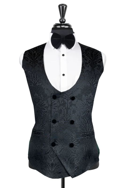 Great Black Jacquard Double Breasted Vest