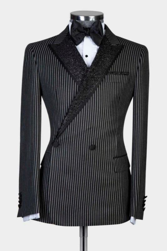 Rhodes Chic Black Striped Double Breasted Prom Suits With Sequins Lapel