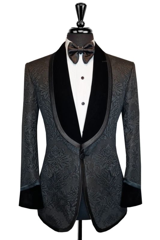Reed Elegant Black Jacquard Shawl Lapel Wedding Suits With Velvet Cuffs