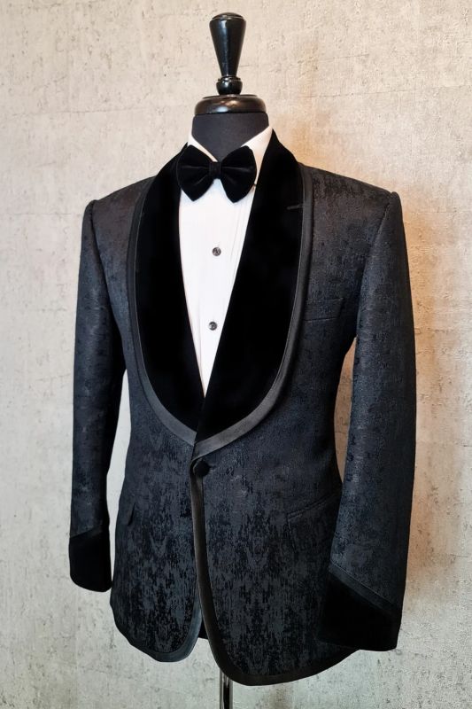 Reginald Modern Black Jacquard Shawl Lapel Wedding Suits