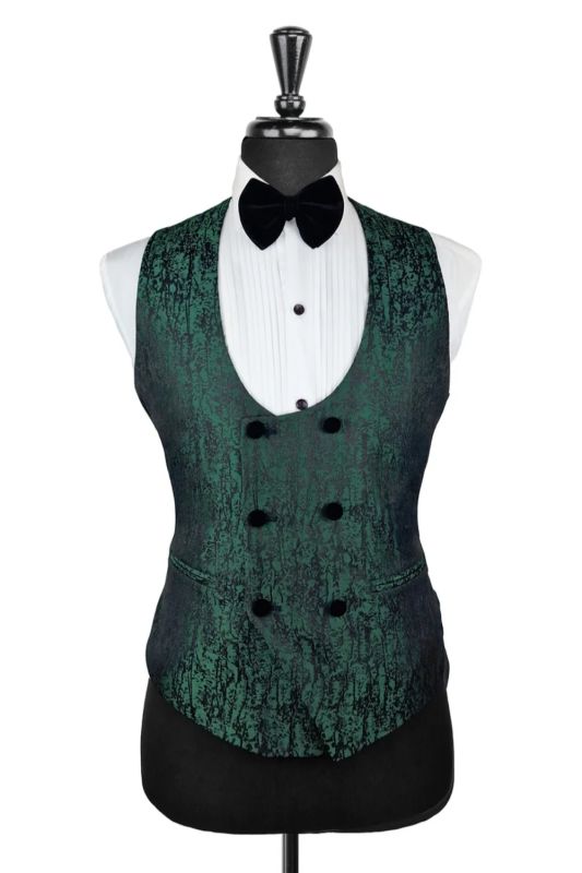 Bespoke Dark Green Jacquard Double Breasted Vest