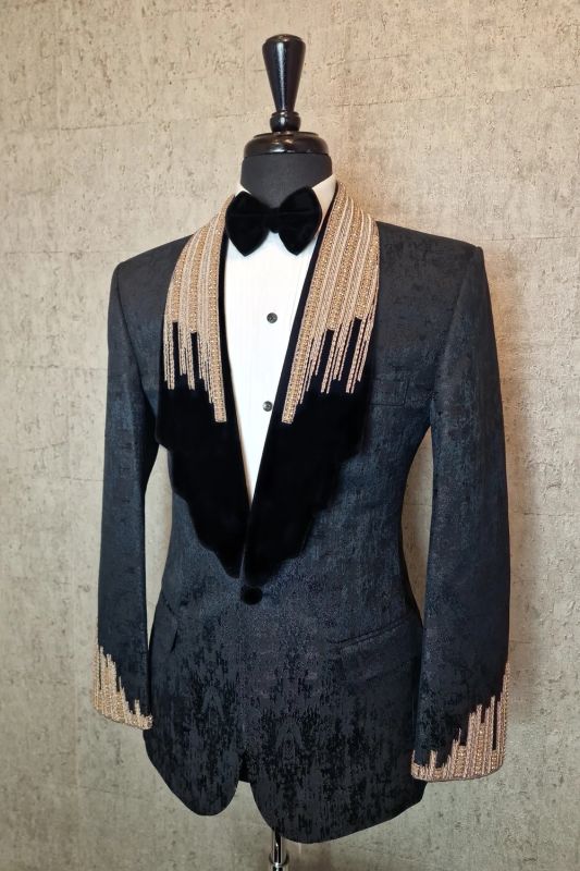 Stan Bespoke Black Shawl Lapel One Button Prom Suits With Beading