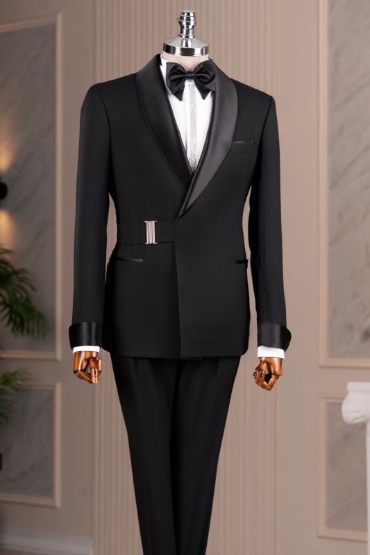 Scott Handsome Black Prom Suits With Satin Shawl Lapel