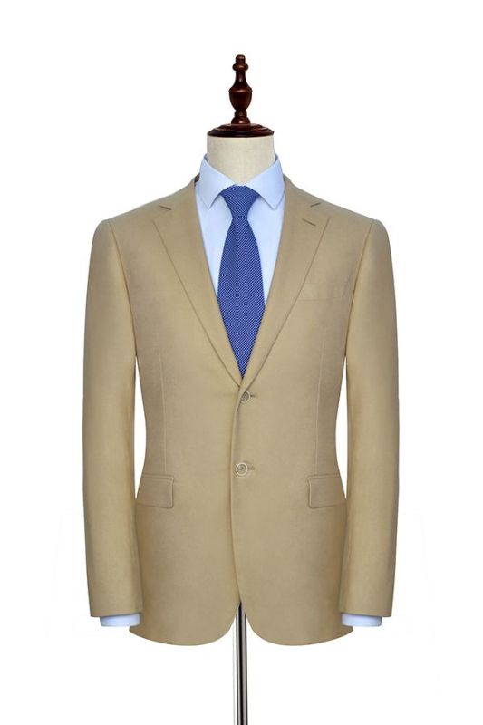 Khaki Lined Mens Suits with Notch Lapel | Two Button Flap Pocket Leisure Suits