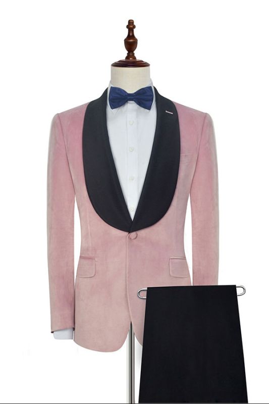 Stylish Pink Wedding Tuxedos | Black Silk Shawl Lapel Prom Suits for Men