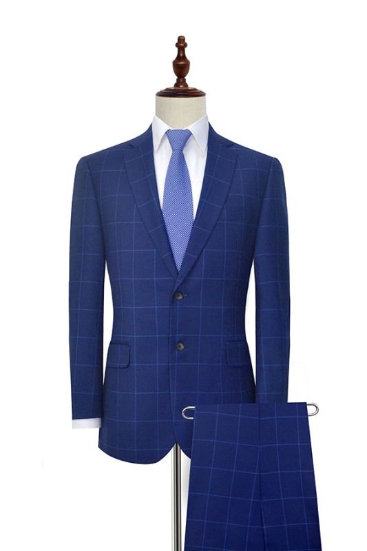 Popular Plaid Two Buttons Notch Lapel Flap Pocket Mens Suits for Formal