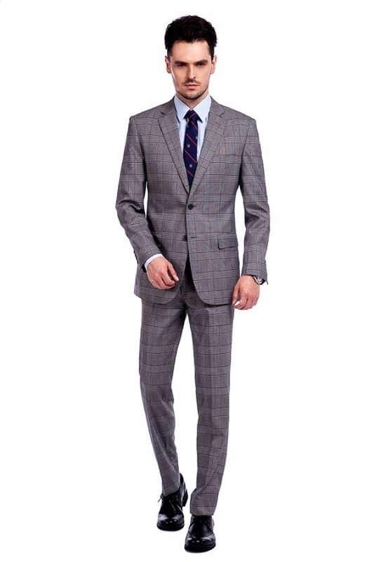 Popular Check Slim Suits Grey Mens Suits for Business