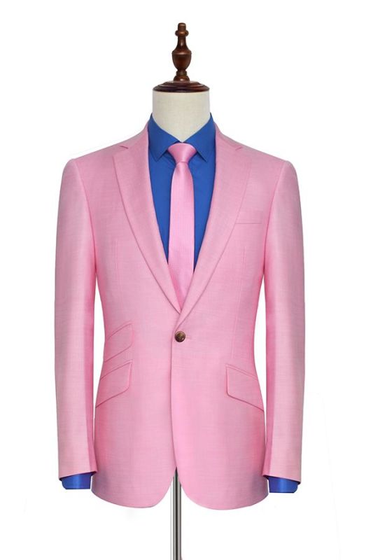 Candy Pink Three Slant Pockets Mens Suits | Fashion Business Suits for Office