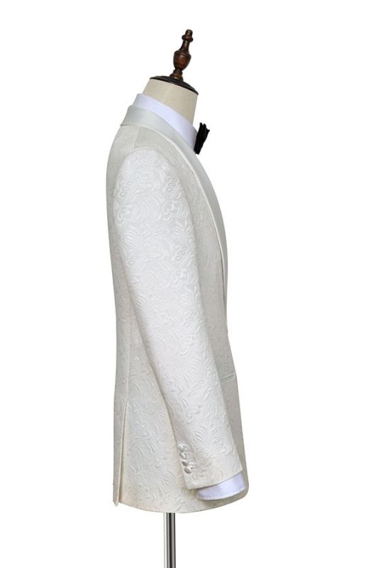 Glamorous White One Button Wedding Tuxedo with Shawl Lapel