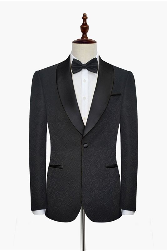 Classic Black Jacquard Wedding Tuxedo for Men | Shawl Lapel Silk One ...