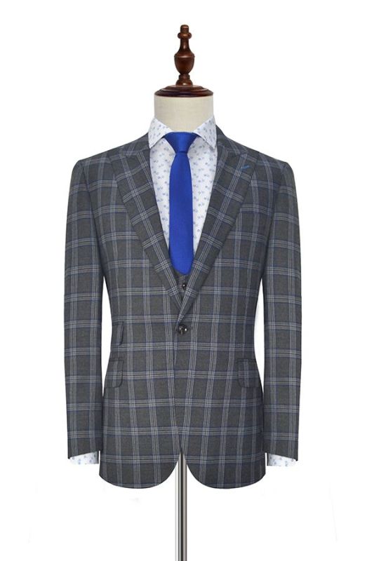 Gentle Dark Grey Large Checked Mens Suits | Peak Lapel Three Piece ...