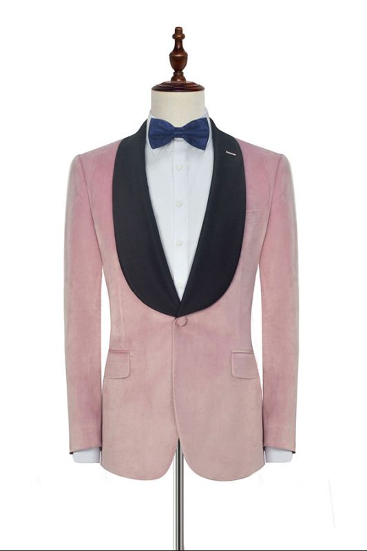 Stylish Pink Velvet Wedding Tuxedos Black Silk Shawl Lapel Prom Suits For Men Allaboutsuit