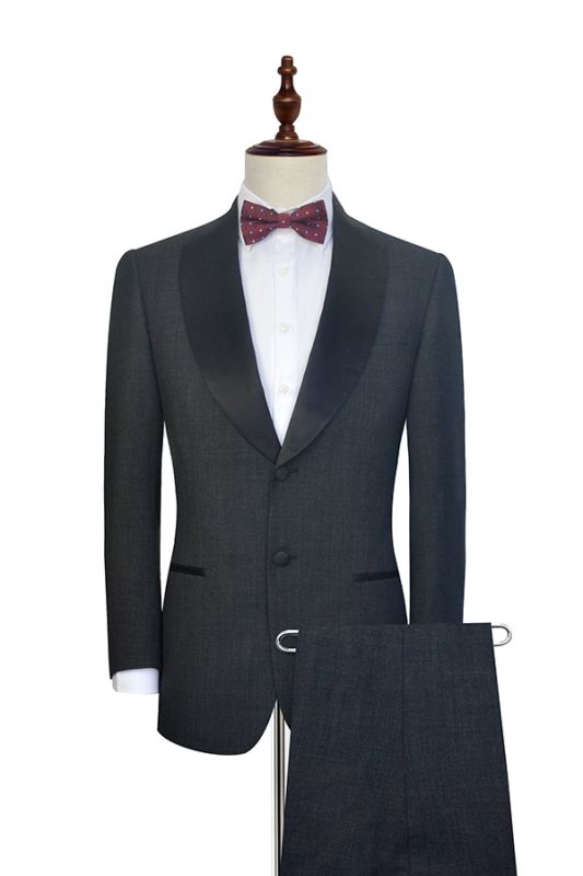 Classic Dark Grey Black Shawl Collar Wedding Tuxedos | Two Buttons Wedding Suits for Men