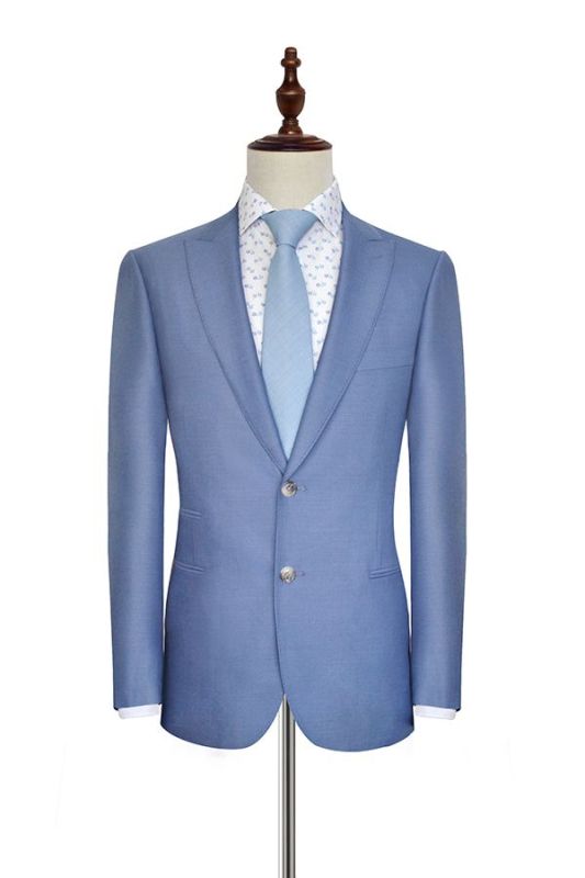 Dust Blue Three Pockets Mens Suits | Peak Lapel Two Button Business Suits for Summer