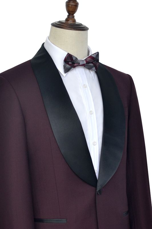 Luxury Black Shawl Collor One Button Burgundy Wedding Suits for Men ...