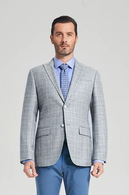 Casual Peak Lapel Suit Jacket Light Grey New Blazer for Men | Allaboutsuit