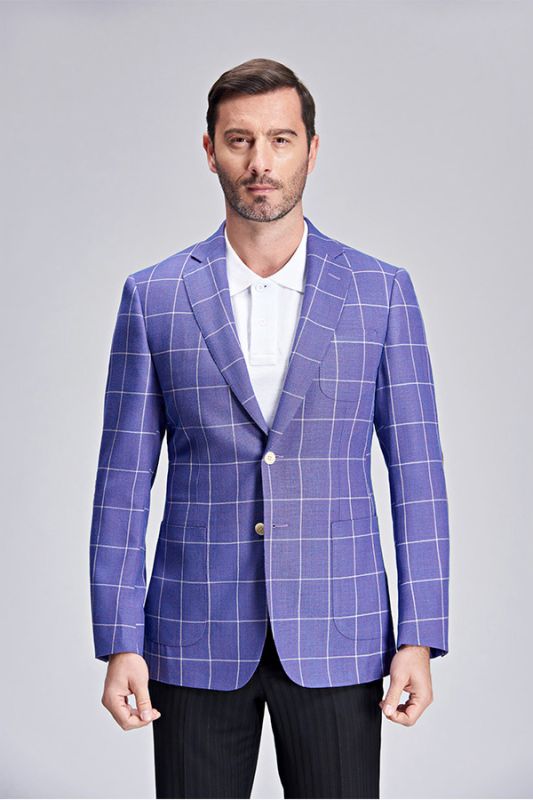 Modern Plaid Violet Purple Elbow Patch Blazer Jacket for Men | Allaboutsuit