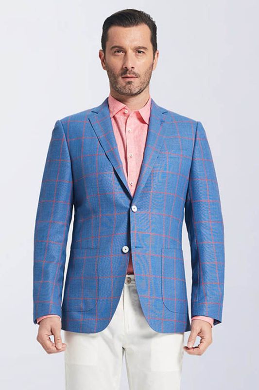 Stylish Patch Pocket Blue Blazer Jacket | Pink Plaid Blazer for Men