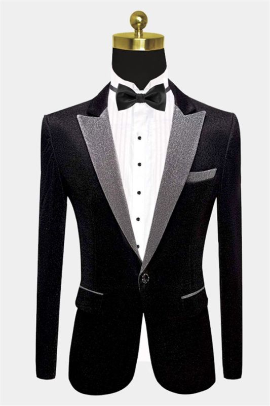 Glamorous Black Sequin Blazer | Peak Lapel One Button Men Suits