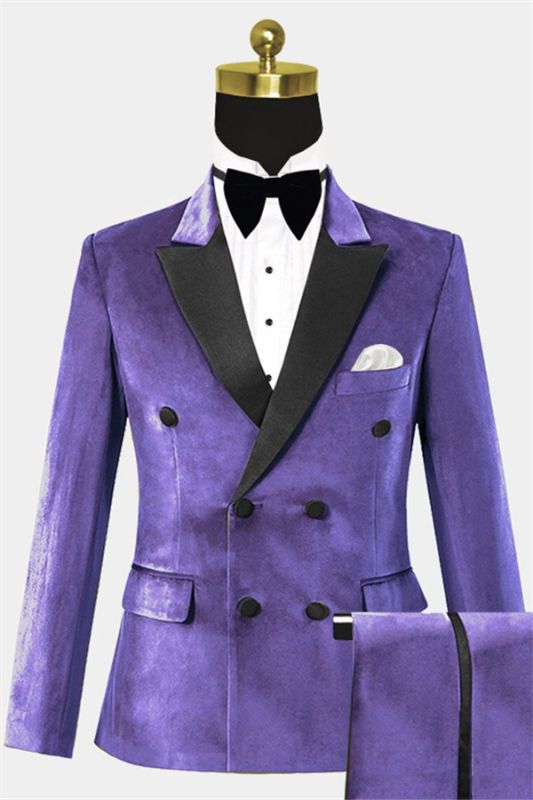 Purple Double Breasted Men Suits | Velvet Tuxedo with two Pieces Online