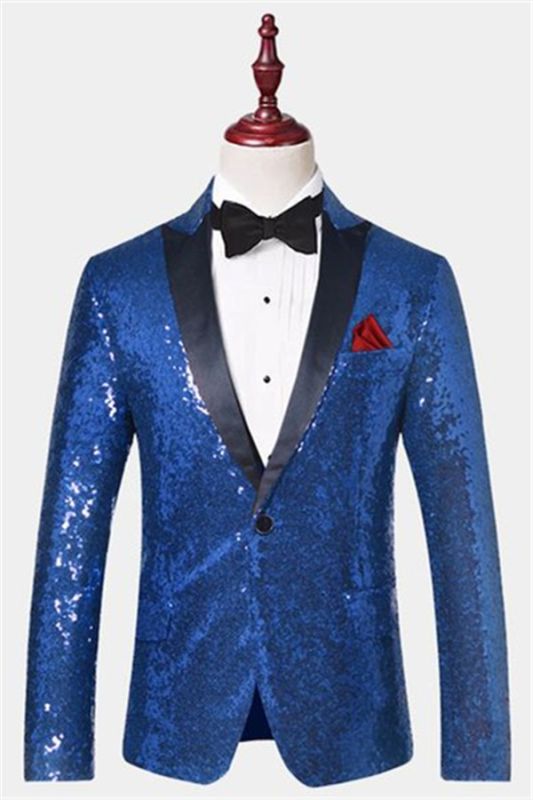 Royal Blue Sequin Men Suits | One Piece Blazer with Peak Lapel