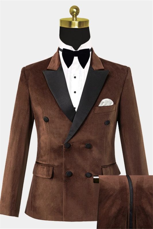 Double Breasted Brown Velvet Tuxedo | Best Notched Lapel Suits